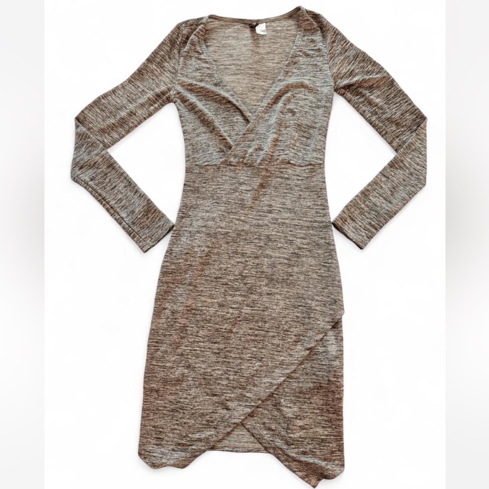 Elegant Grey Long Sleeve Asymmetrical Mini Dress